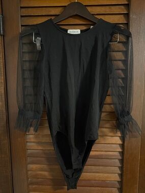 Marcella Black Mesh Sleeve Bodysuit